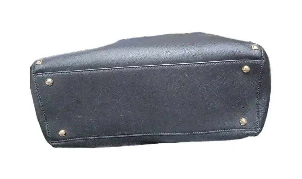 MICHAEL KORS Black Leather Dome Satchel with Gold Studs